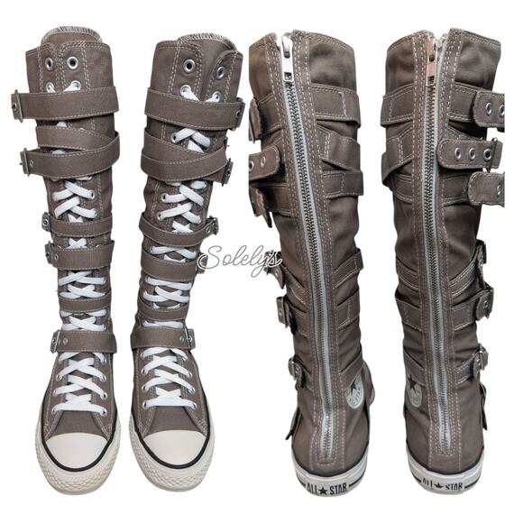 Converse 2012 XXHI 7 Multi Strap Buckle Lace Up Knee High Sneaker Gray 8.5 RARE - Picture 1 of 16